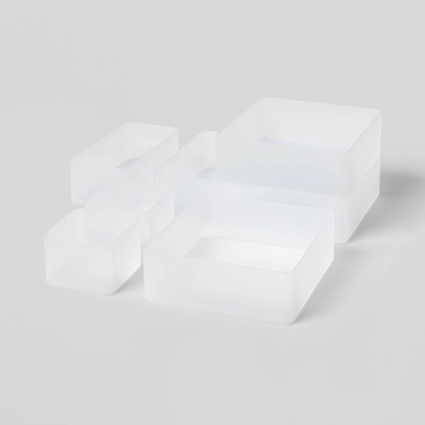 6pc Plastic Drawer Organizer Clear - Brightroom™: Desk & Office Organization Set, Clear Desk Drawer Organizers