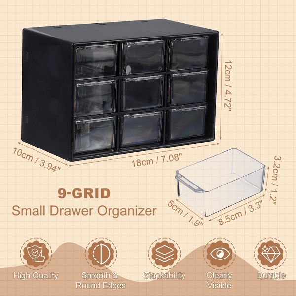 Unique Bargains Plastic Office Supplies Bedroom Desk Makeup Storage Drawers Black