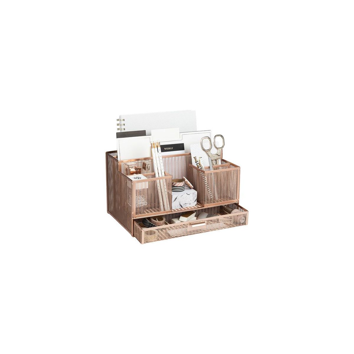 Blu Monaco Rose Gold Desk Organizer with Sticky Note & File Holder