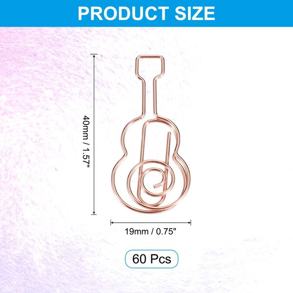 Unique Bargains Metal Decorative Cute Guitar Shape Paper Clip Clamp for Home Office Supplies 60 Pcs Gold/Rose Gold