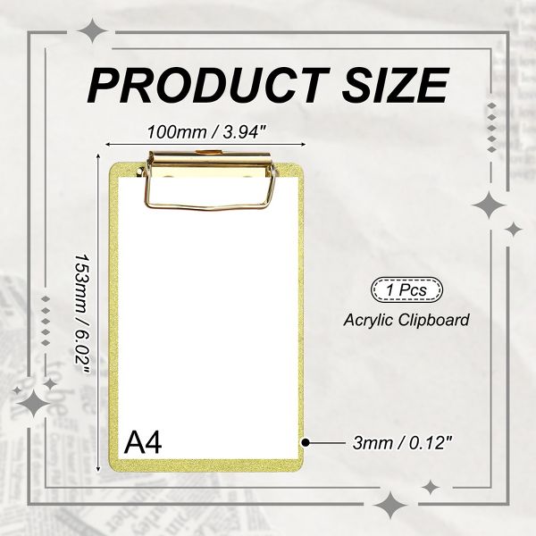 Unique Bargains Glitter Design Office Supplies Acrylic Clipboards 6.02 x 3.94 Inch Black 1 Pc