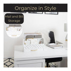 Blu Monaco Black Mail Organizer with Drawer and Gold Handle - Desktop Mail Holder and Office Supplies Storage