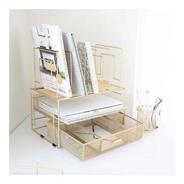 Blu Monaco Gold Desk Organizer - Cute File Holder for Desk & Drawer Storage for Office Supplies, Paper, Devices & Folders