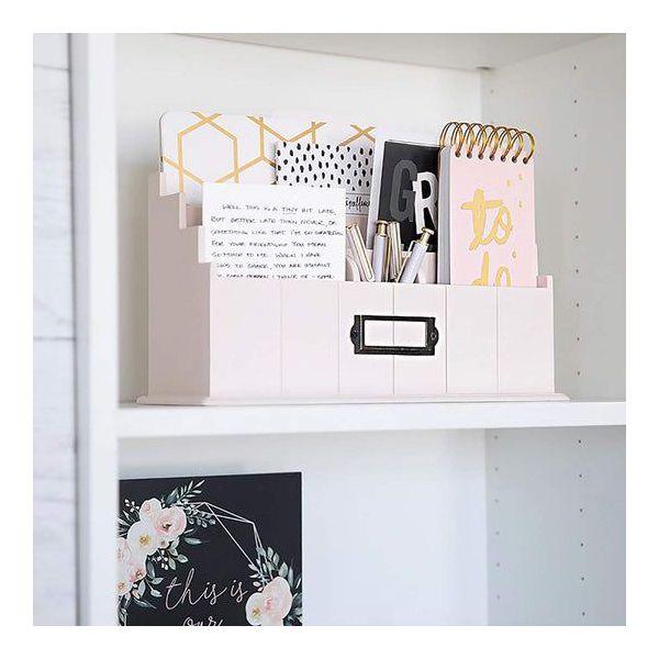 Blu Monaco Light Pink Wooden Mail Organizer - 3-Tier wit Mail Printed on the Front