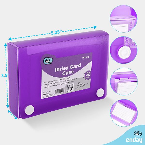 3" X 5" Index Card Case Holds 100 Cards Includes Business Card/Index Holder and 5 Tab Dividers Comes in Assorted Colors - 4-Pack Multicolor