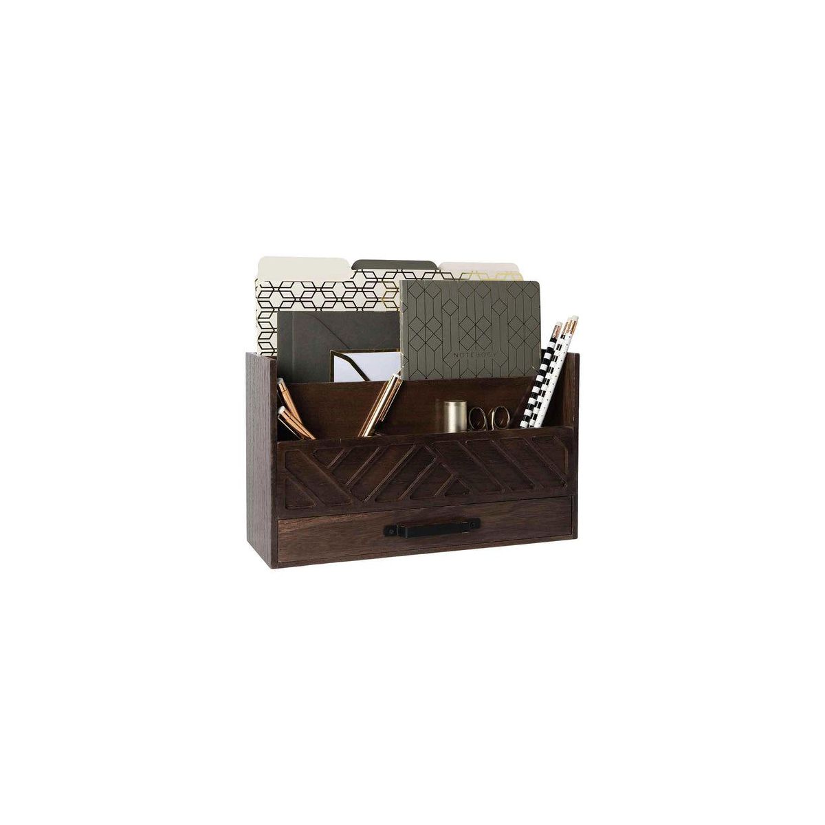 Blu Monaco Black Mail Organizer with Drawer and Gold Handle - Desktop Mail Holder and Office Supplies Storage