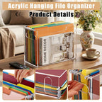 File Organizer Box for Letter Size Hanging Folders, Acrylic Desk File Holder with Portable Handle, Medium Size Envelope File Organizer Set for Office