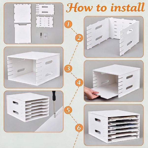 6 Layers Paper Storage Rack, PVC Desktop File Organizer Shelf with Wooden Bookshelf Design, Durable Multi-Layer Document Holder for Office 2 Pack