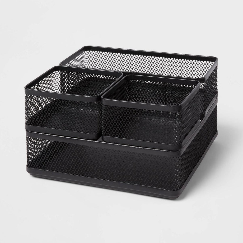 Mesh Desk Organizer Black - Brightroom™: Steel Office Supplies & Desk Drawer Organizers, 8"x8"x4.5"