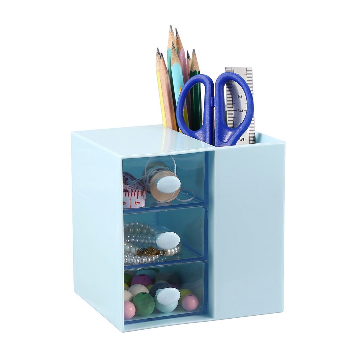 Unique Bargains Plastic Office Supplies Bedroom Desk Makeup Storage Drawer Blue