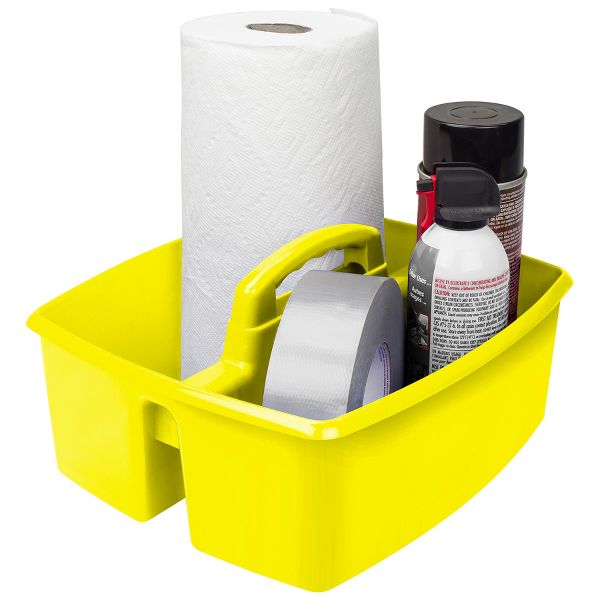 Storex Large Two-Compartment Classroom Supply Caddy with Handle, Yellow