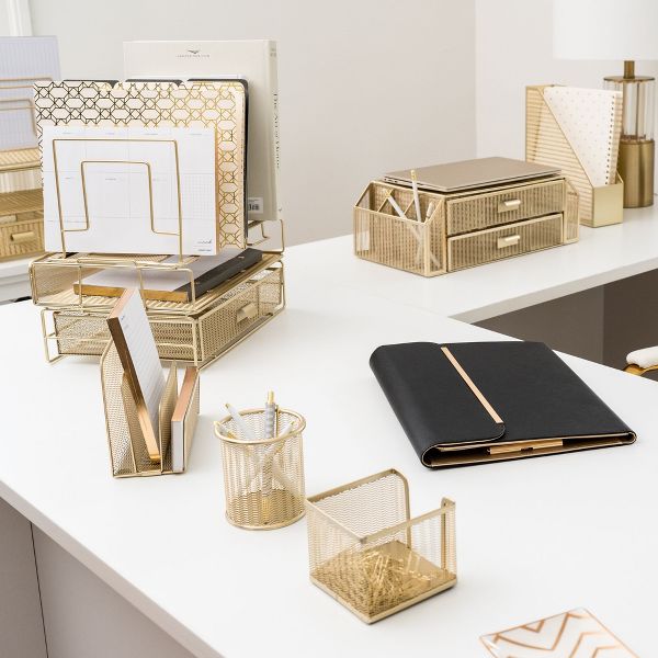Blu Monaco Gold Desk Organizer - Includes Detachable File Organizer, Stackable Paper Tray & Drawer, Office Supplies for Desk