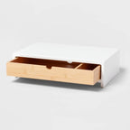 White Monitor Stand with Drawer - Brightroom™: Desk Organizer, Office Supplies, Bamboo & Steel, Monitor Riser