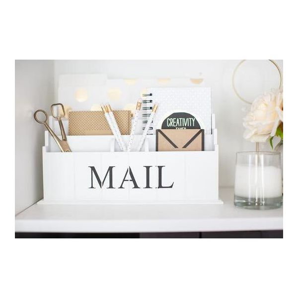 Blu Monaco Espresso Brown Wooden Mail Organizer – 3-Tier Desk Organizer with Mail Print