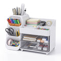 Large Capacity Desk Organizer with 2 Clear Drawers & Pen Holder, 35cm Black Desktop Storage Rack for Office, School & Home Supplies