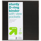 6pk 1" D Ring Binder Black - up&up™: 220 Sheet Capacity, 3 Ring, 4 Pockets, Hard Cover, Office Supplies
