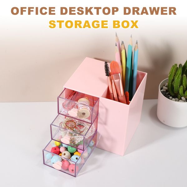 Unique Bargains Plastic Office Supplies Bedroom Desk Makeup Storage Drawer Blue