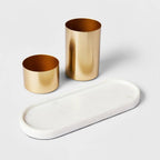 Modular Desk Org Marble Tray and Metal Cups Set - Threshold™: Desk Organizer, Office Supplies, Pen & Pencil Holder