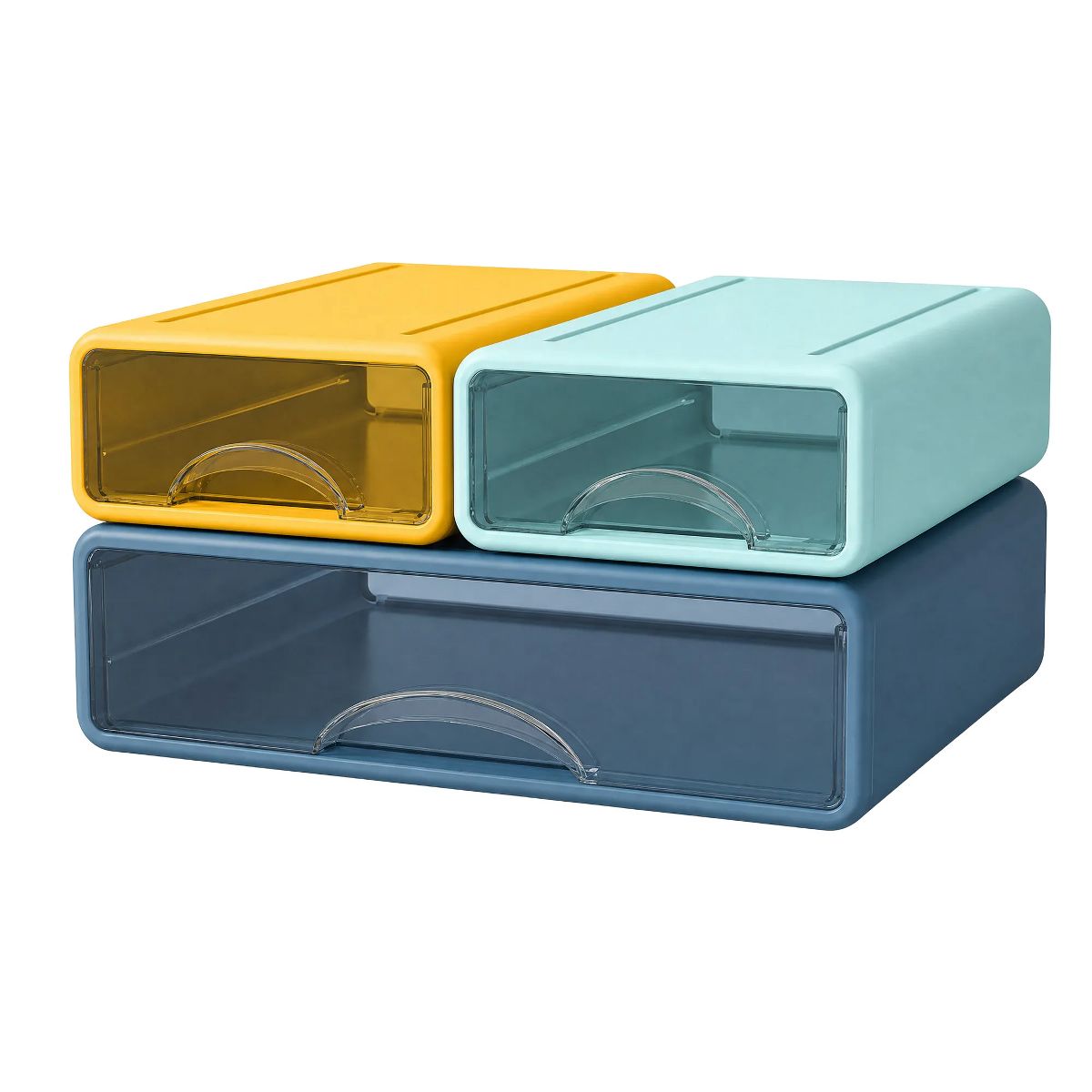 Stackable Storage Drawer with Dividers, Transparent PP Material Desktop Organizer, Durable Thickened Storage Container, Small Size, Set of 4, Color