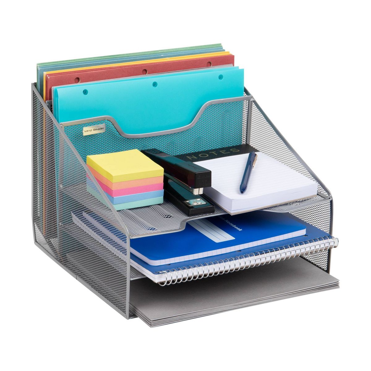 5 Compartment Mesh File Organizer Black - Mind Reader: Metal Desktop Shelving, Office Supplies, Desk File Organizer