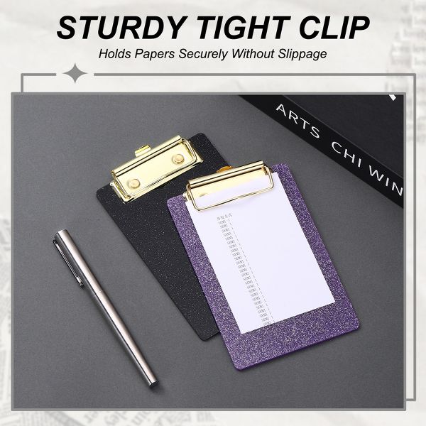 Unique Bargains Glitter Design Office Supplies Acrylic Clipboards 6.02 x 3.94 Inch Black 1 Pc