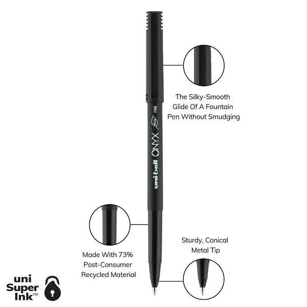 uniball 18ct Onyx Rollerball Pens Black Fine Point 0.7mm Black Ink: Fade-Resistant, School Supplies, Pocket Clip