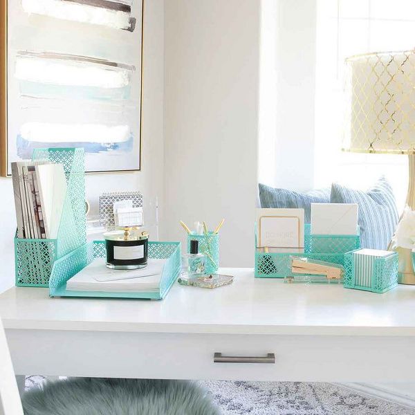 Blu Monaco 5 Piece Dark Teal Desk Organizer Set - Desk Organizers and Accessories for Women - Teal Desk Accessories - Desktop Organization