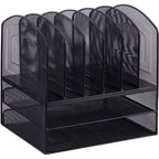 Lorell - Mesh - Desk Organizer - 8 Compartments - Sturdy - Powder Coated - Steel - Black - 1 Each