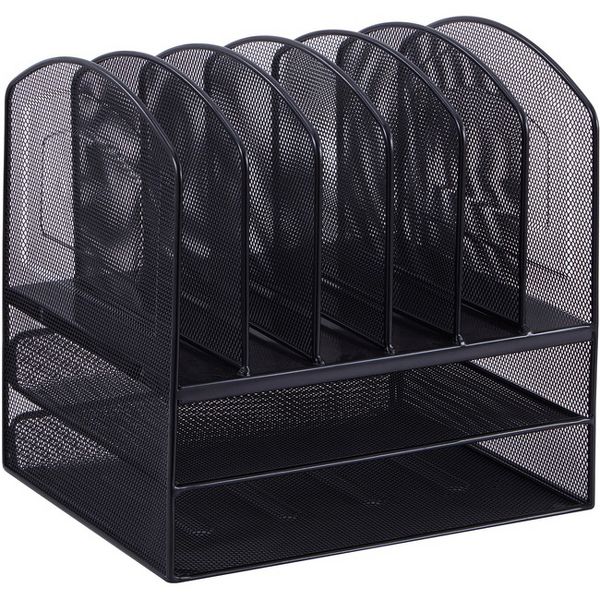 Lorell - Mesh - Desk Organizer - 8 Compartments - Sturdy - Powder Coated - Steel - Black - 1 Each