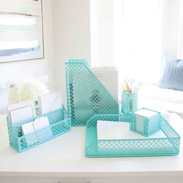 Blu Monaco 5 Piece Dark Teal Desk Organizer Set - Desk Organizers and Accessories for Women - Teal Desk Accessories - Desktop Organization
