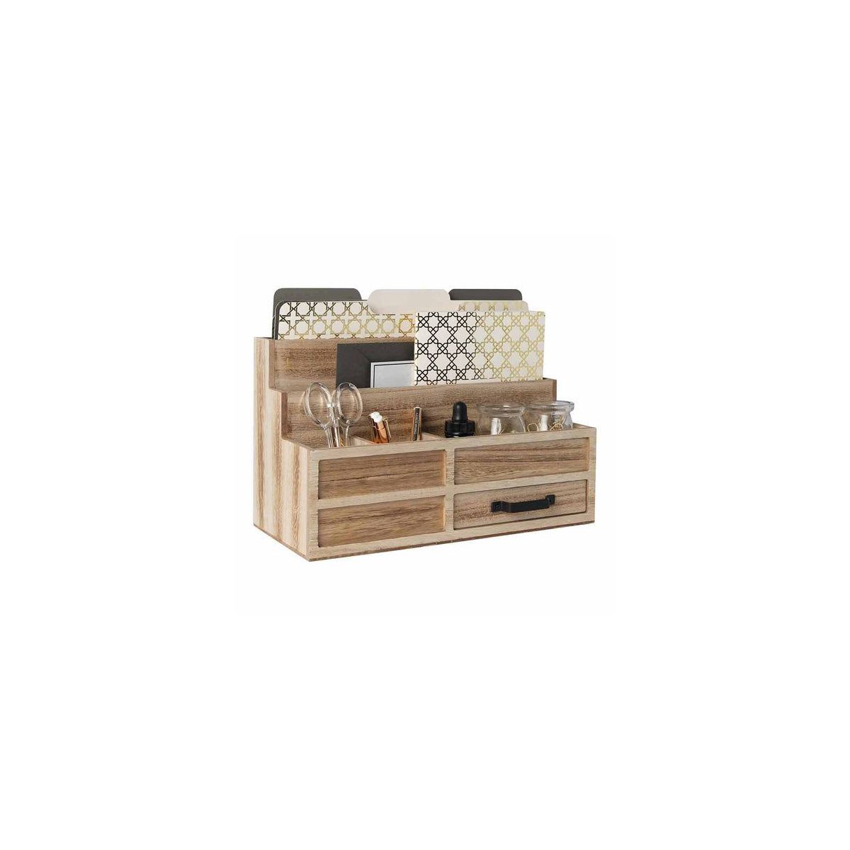 Blu Monaco Brown Wood Mail Organizer with Drawer & Pen Holder - Desk Organizer for Bills, Storage, Countertop & Kitchen