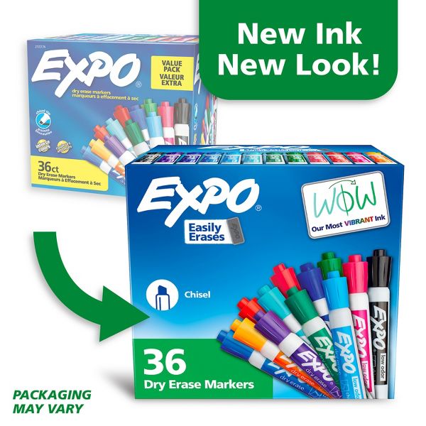 Expo 36ct Lo Odor Chisel Fashion Assorted Colors: Bold Dry Erase Markers, Multicolored, Art & Office Supplies, Ages 6+