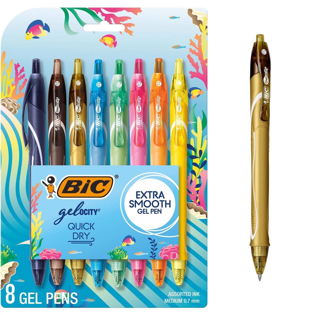 BiC 8pk Gelocity Quick Dry Assorted Ink: 0.7mm Point, Art & Stationery, Office Supplies