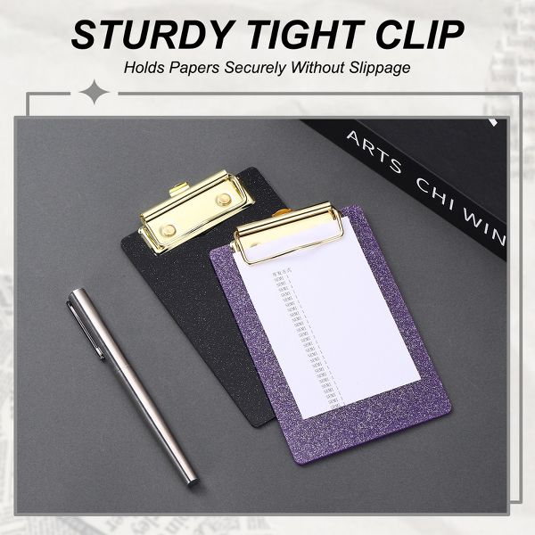 Unique Bargains Glitter Design Office Supplies Acrylic Clipboards 6.02 x 3.94 Inch Black 1 Pc
