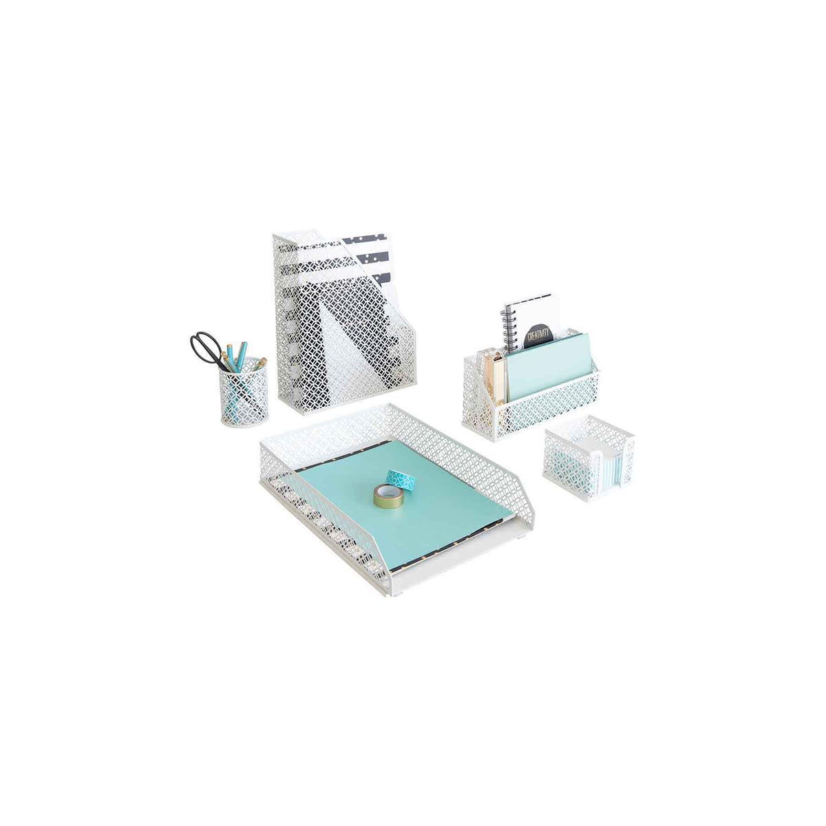 Blu Monaco 5 Piece Dark Teal Desk Organizer Set - Desk Organizers and Accessories for Women - Teal Desk Accessories - Desktop Organization