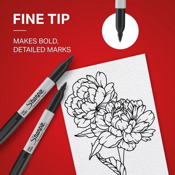 Sharpie 12pk Permanent Markers Fine Tip Black: Art & Office Supplies, Sharpie Pen for Black Sharpie Drawings