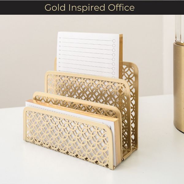 Blu Monaco Gold Desk Mail Organizer - Letter Holder and Bill Organizer for Desk - Gold Mail Storage and Letter Sorter