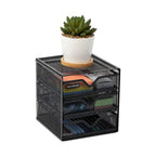 Mind Reader Desktop Accessory Storage, Desk Supplies, Organizer, Office, Metal Mesh, 6.25"L x 6.5"W x 6.5"H, Black