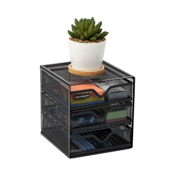 Mind Reader Desktop Accessory Storage, Desk Supplies, Organizer, Office, Metal Mesh, 6.25"L x 6.5"W x 6.5"H, Black